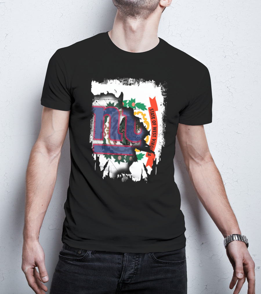 New York Giants And West Virginia State Flag Fusion T-Shirt