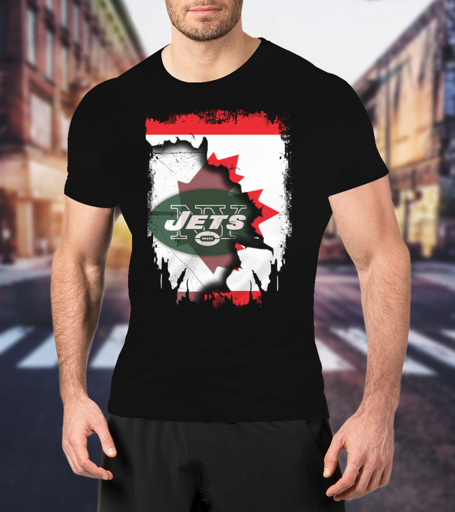 Canada Maple Leaf Over New York Jets Logo Collaboration T-Shirt