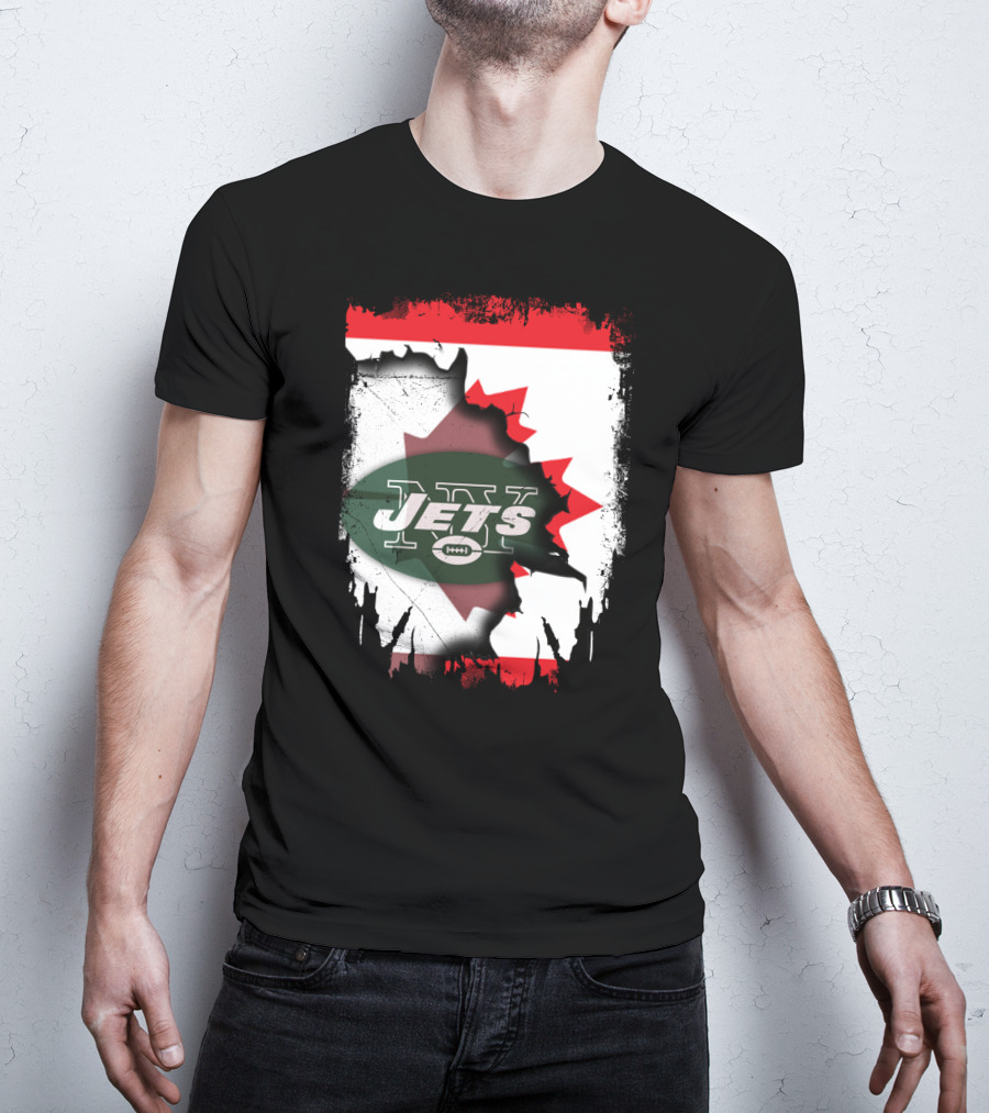 Canada Maple Leaf Over New York Jets Logo Collaboration T-Shirt