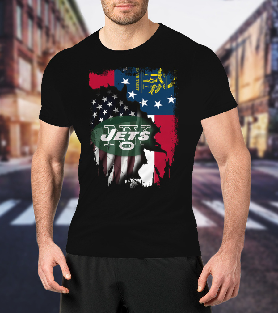 Georgia State Flag New York Jets American Flag Fusion T-Shirt