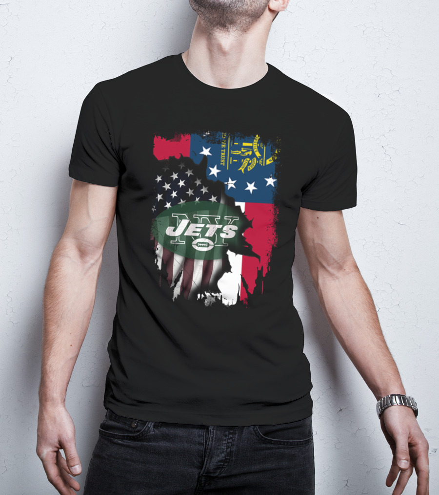 Georgia State Flag New York Jets American Flag Fusion T-Shirt