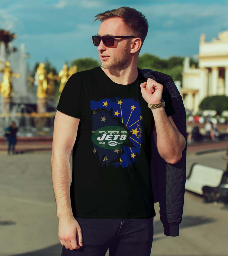 Indiana State Flag Background With New York Jets T-Shirt