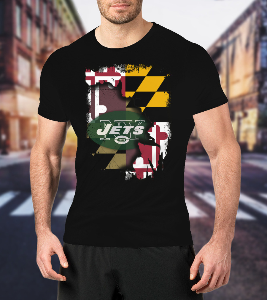 Maryland Flag With New York Jets Logo Together T-Shirt