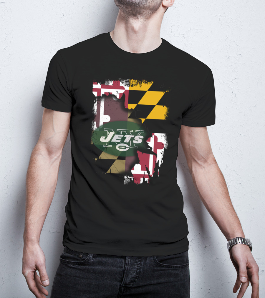 Maryland Flag With New York Jets Logo Together T-Shirt