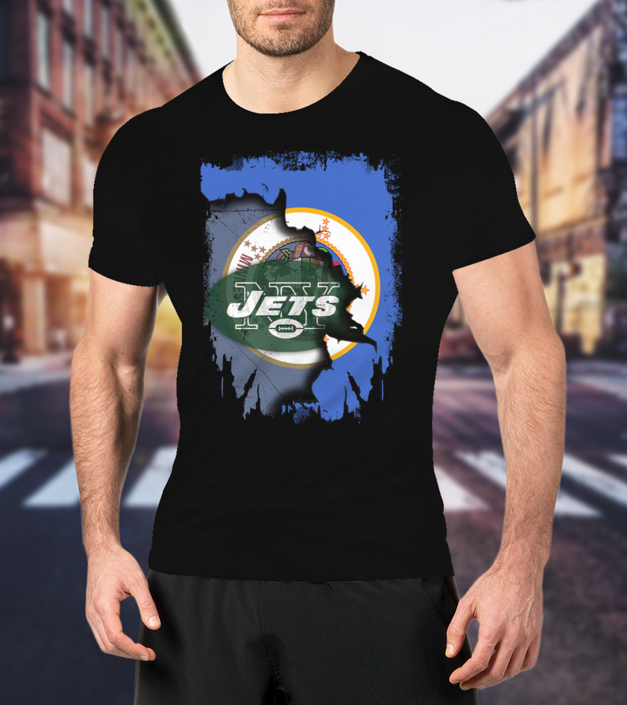 Minnesota State Emblem With NY Jets Football Collaboration T-Shirt