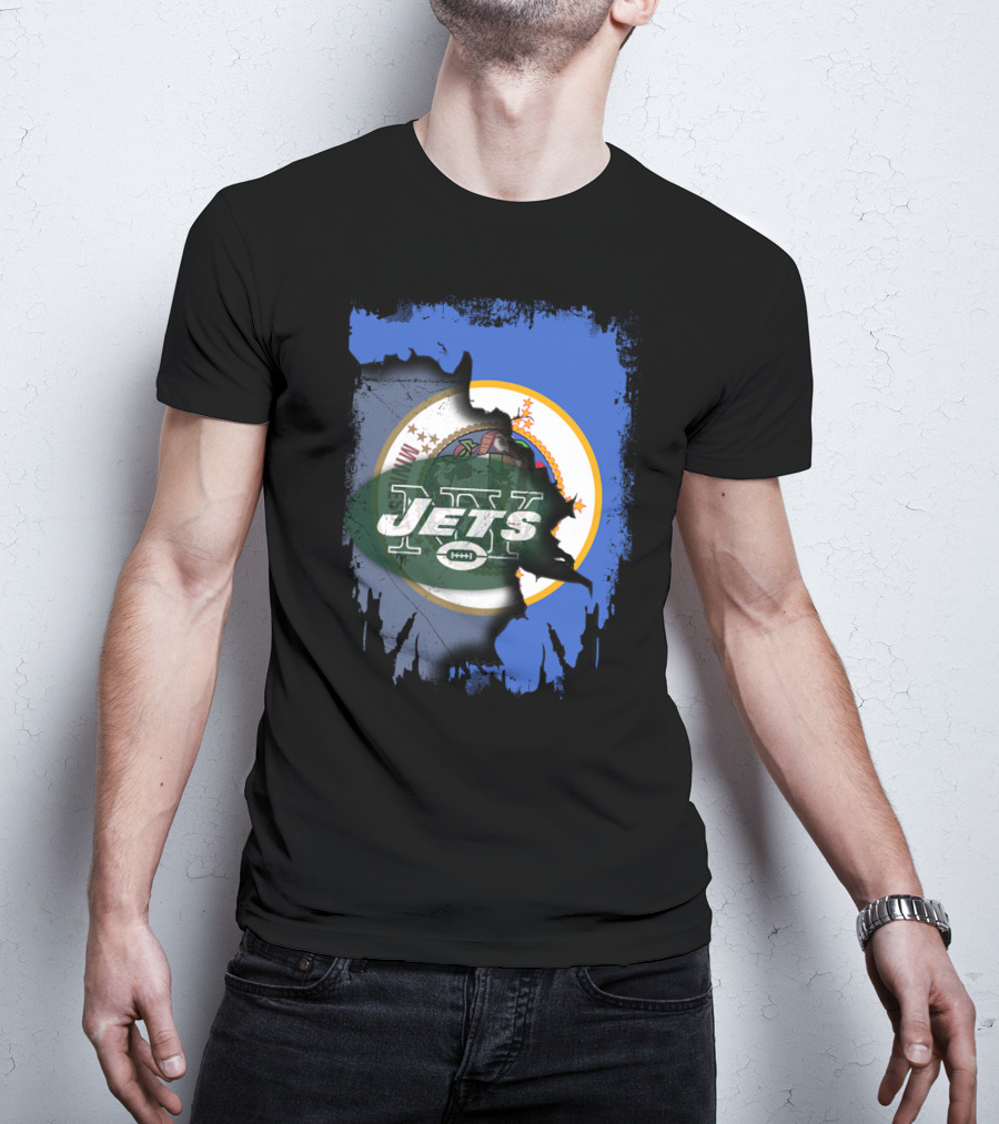 Minnesota State Emblem With NY Jets Football Collaboration T-Shirt