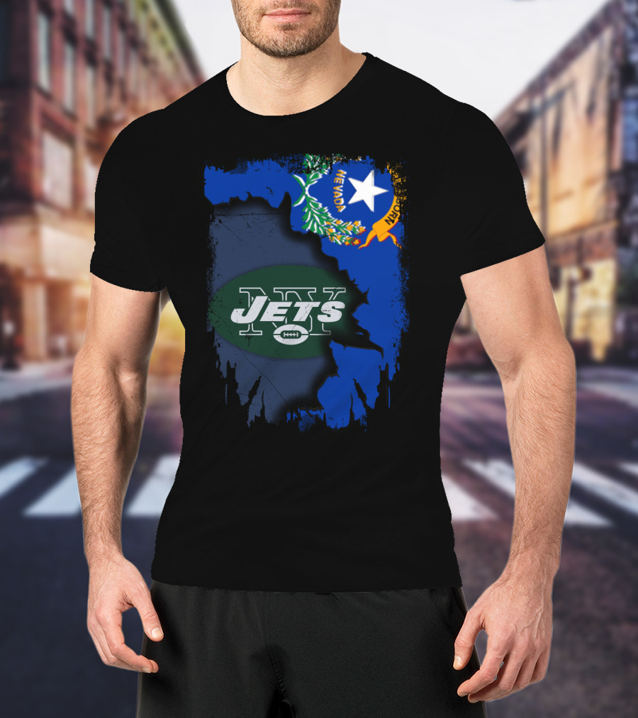 Nevada State Outline With Jets Logo And Flag Elements T-Shirt
