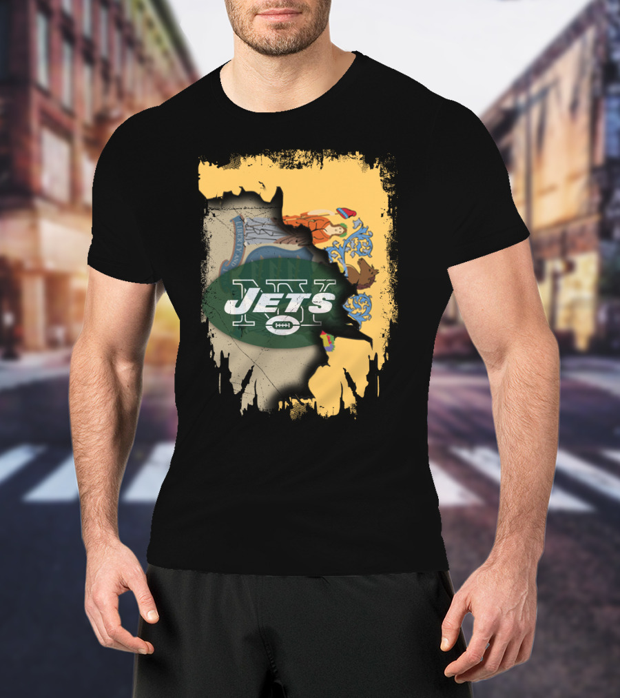 New Jersey State Flag And New York Jets Collaboration T-Shirt