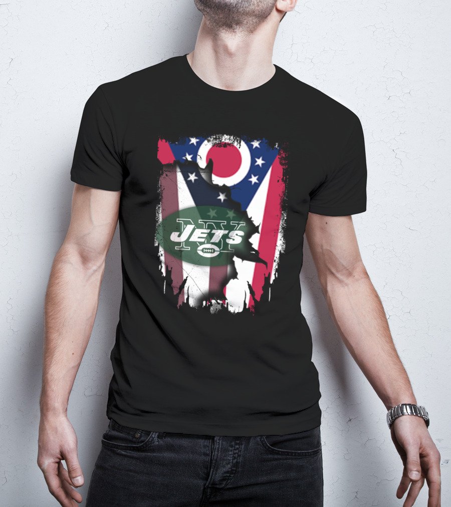 Ohio Flag With New York Jets Logo And Together Ohio T-Shirt