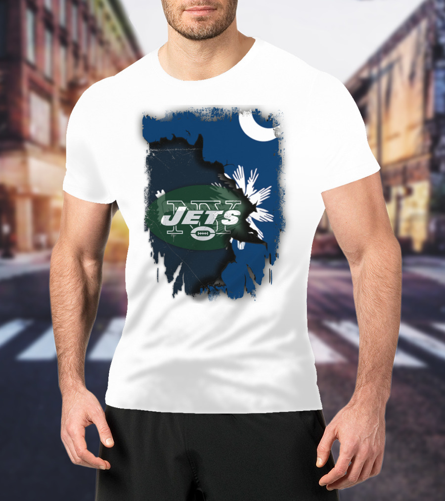 Jets With South Carolina State Flag And Crescent Moon Background T-Shirt