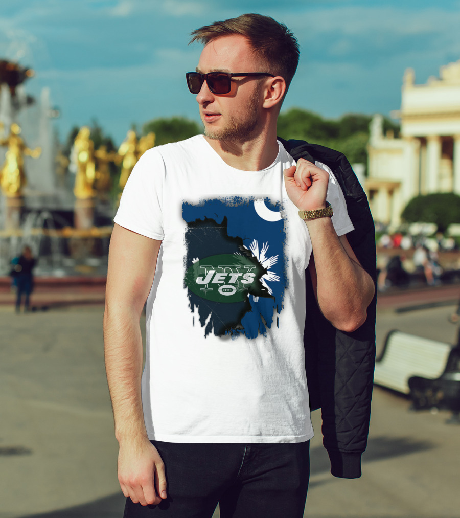 Jets With South Carolina State Flag And Crescent Moon Background T-Shirt