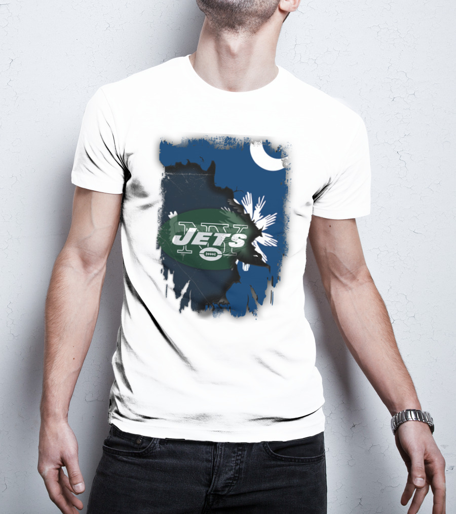 Jets With South Carolina State Flag And Crescent Moon Background T-Shirt