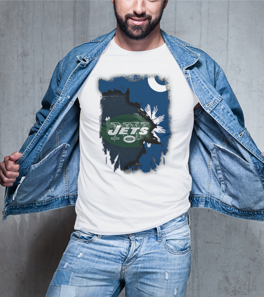 Jets With South Carolina State Flag And Crescent Moon Background T-Shirt