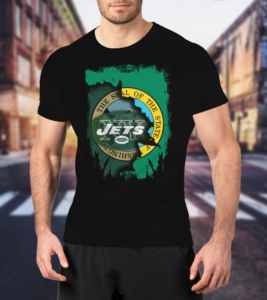 The Seal Of Washington With Jets Logo Overlay T-Shirt