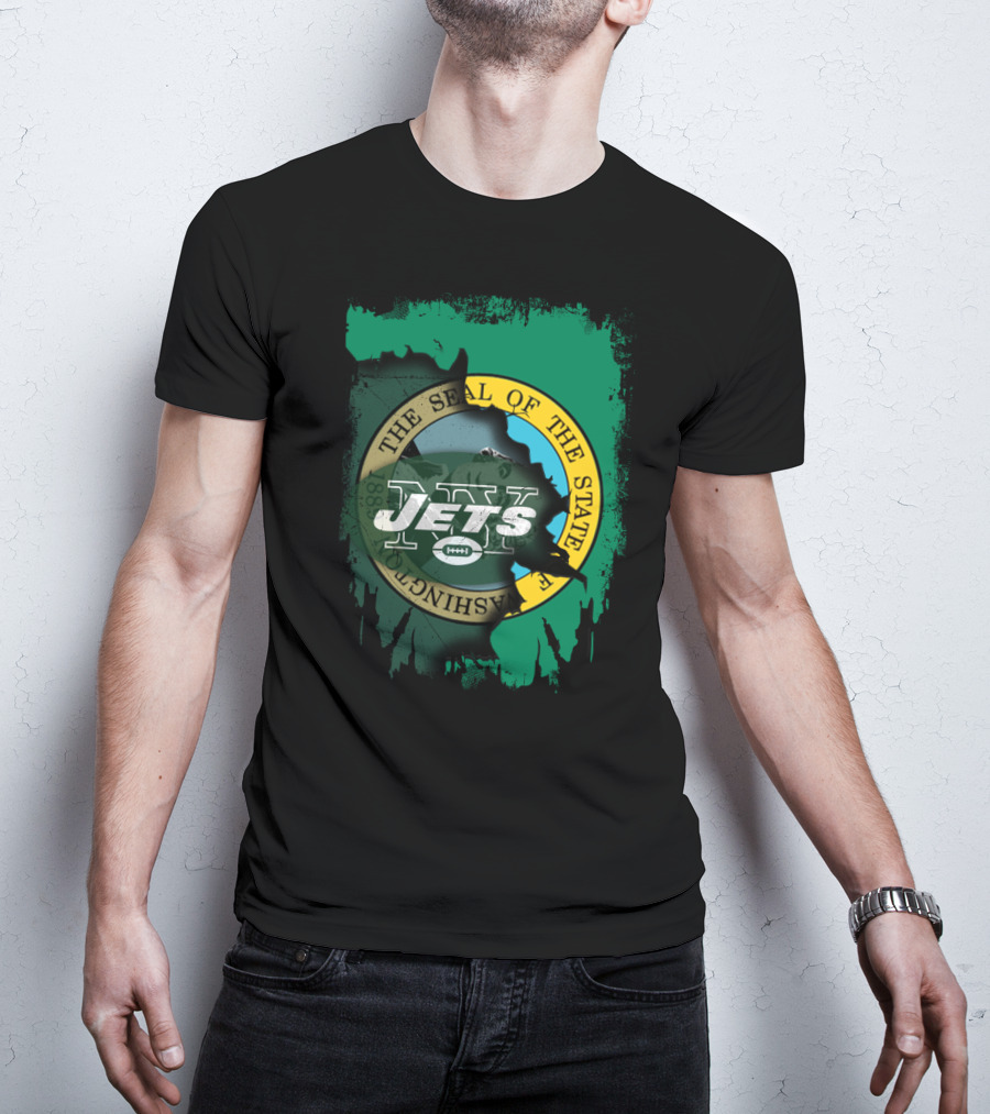 The Seal Of Washington With Jets Logo Overlay T-Shirt
