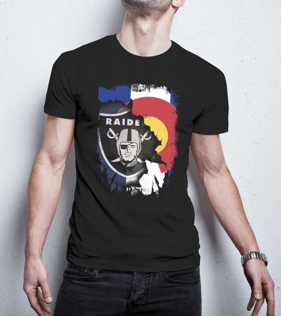Colorado Flag Overlay With Raiders Logo Fusion T-Shirt