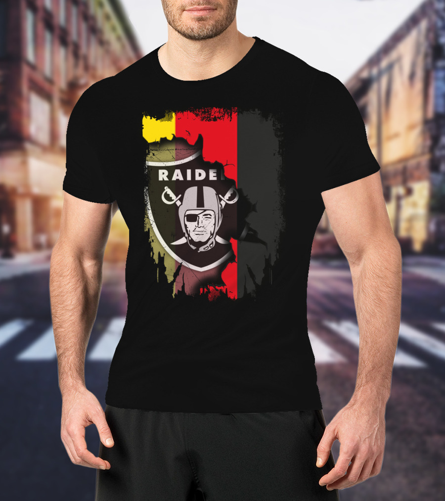 Raiders Logo Blended With Germany Flag Colors T-Shirt
