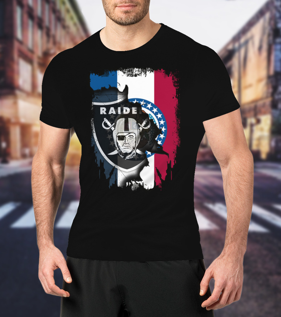 Missouri Flag With Raiders Shield Overlaid T-Shirt
