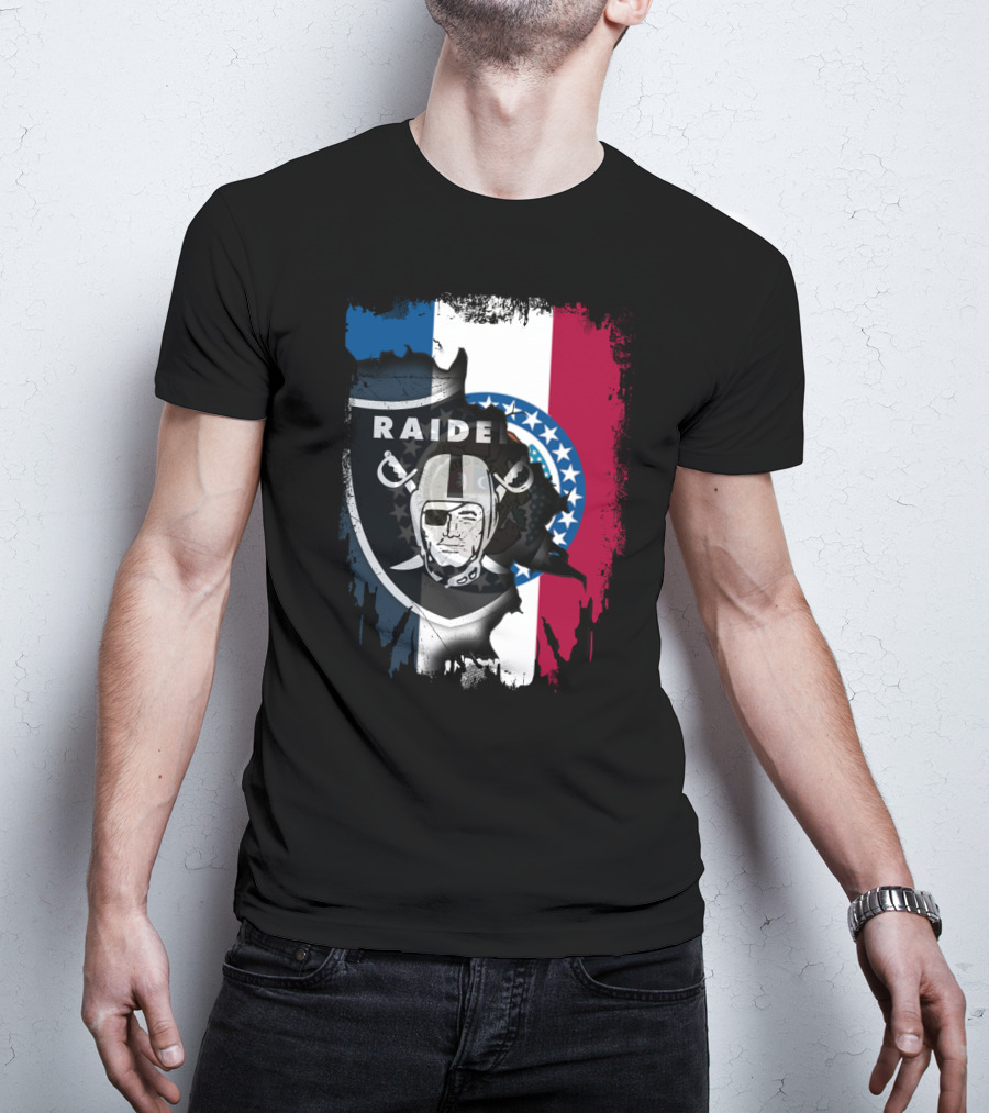 Missouri Flag With Raiders Shield Overlaid T-Shirt