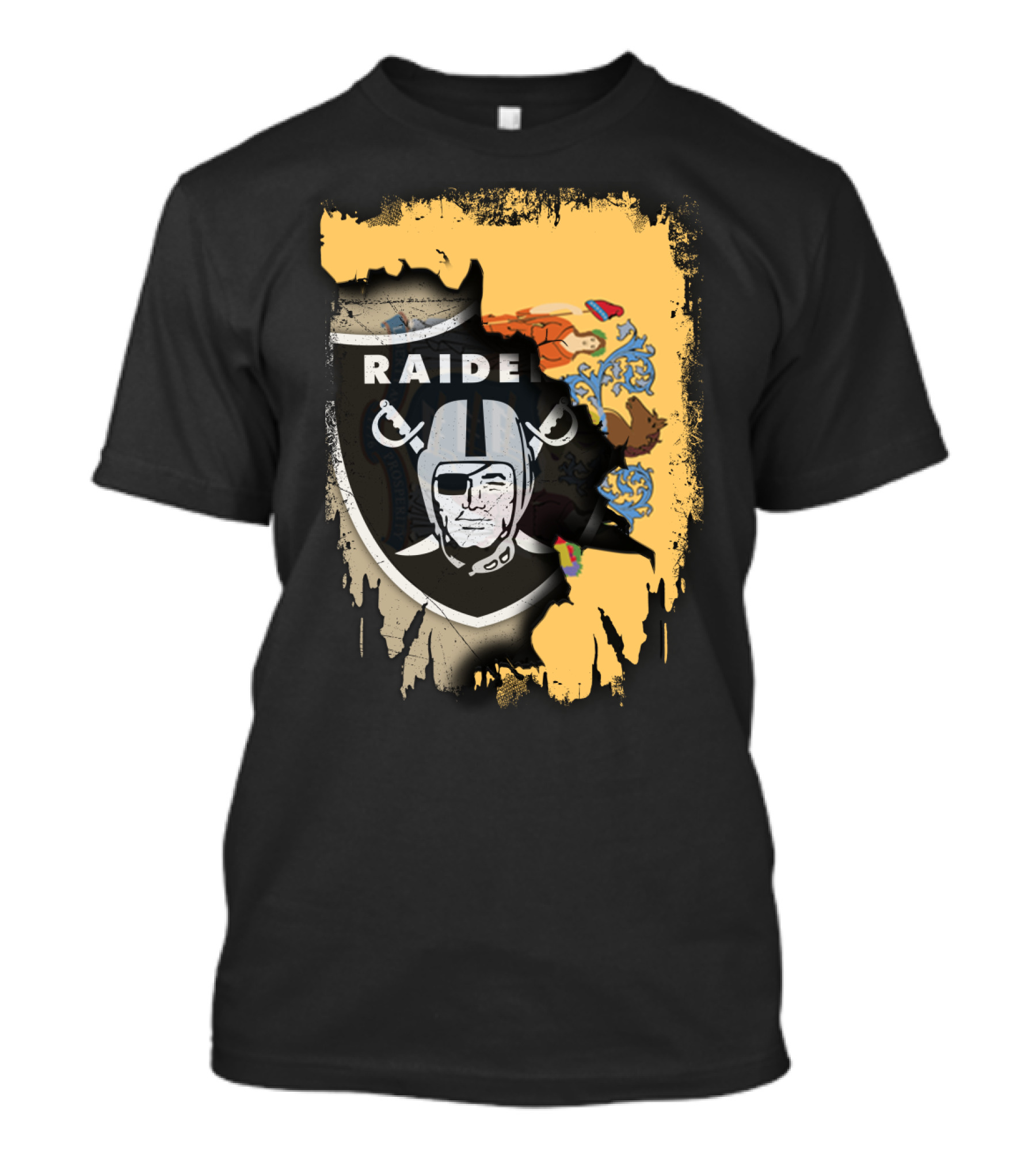 New Jersey Raiders Shield Over State Flag Elements T-Shirt
