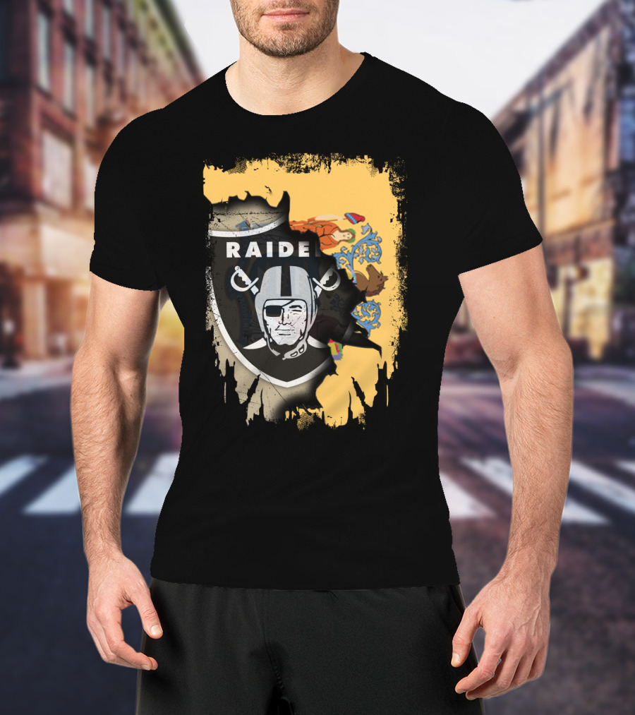New Jersey Raiders Shield Over State Flag Elements T-Shirt