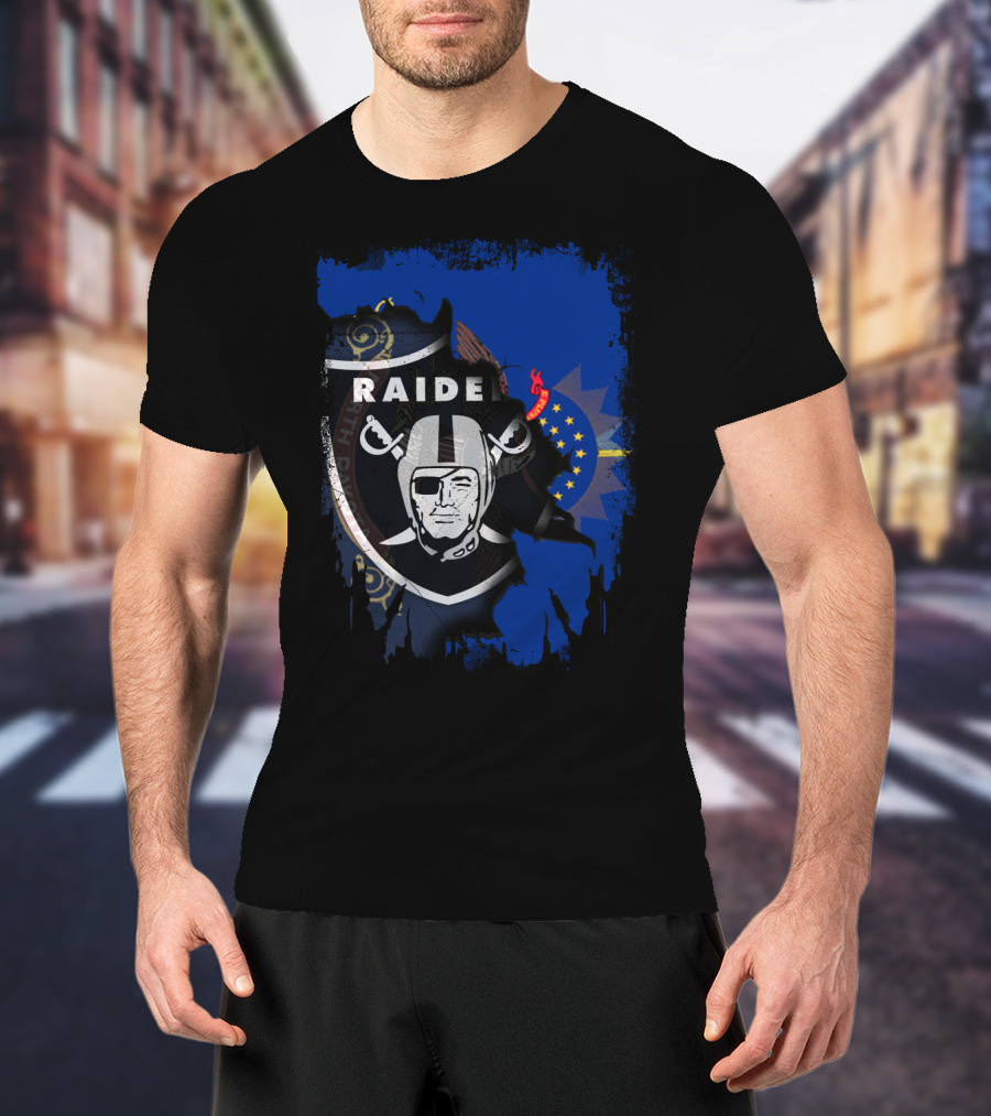 Raider Shield Blended With North Dakota Emblem T-Shirt