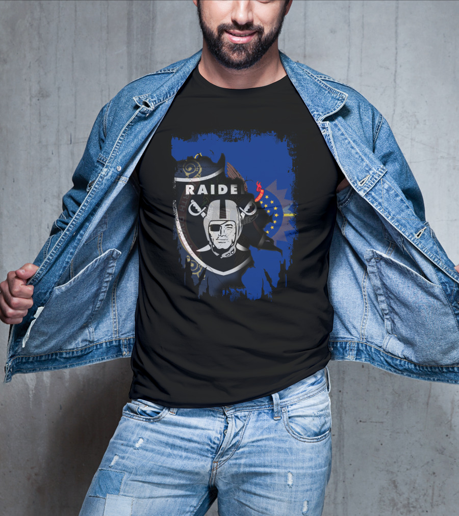 Raider Shield Blended With North Dakota Emblem T-Shirt
