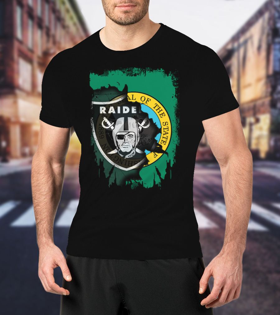 Washington State Seal And Raiders Logo Fusion T-Shirt