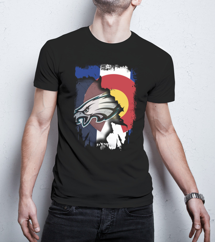 Colorado Flag With Philadelphia Eagles Head Emblem T-Shirt