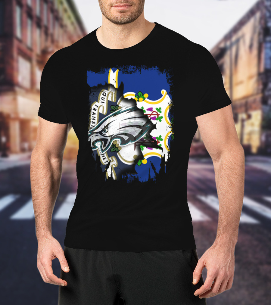 Connecticut With Eagles Qui Transtulit Sustinet Flag T-Shirt
