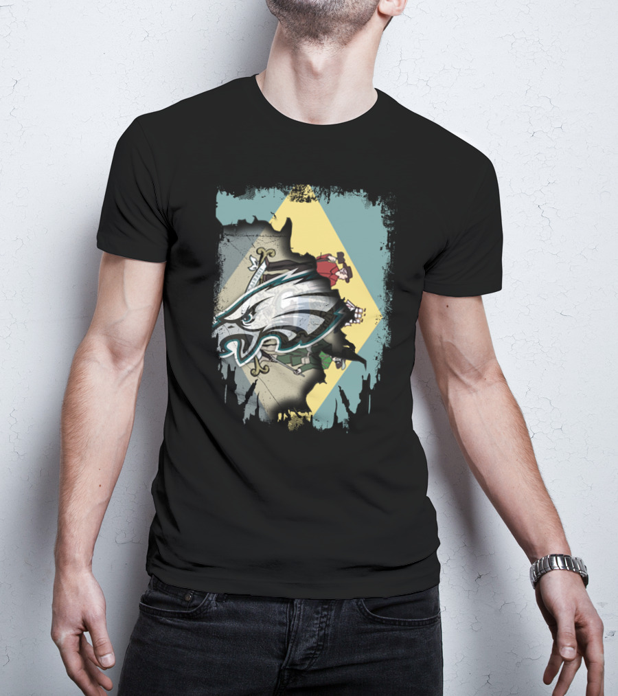 Delaware Flag With Philadelphia Eagles Logo Fusion T-Shirt
