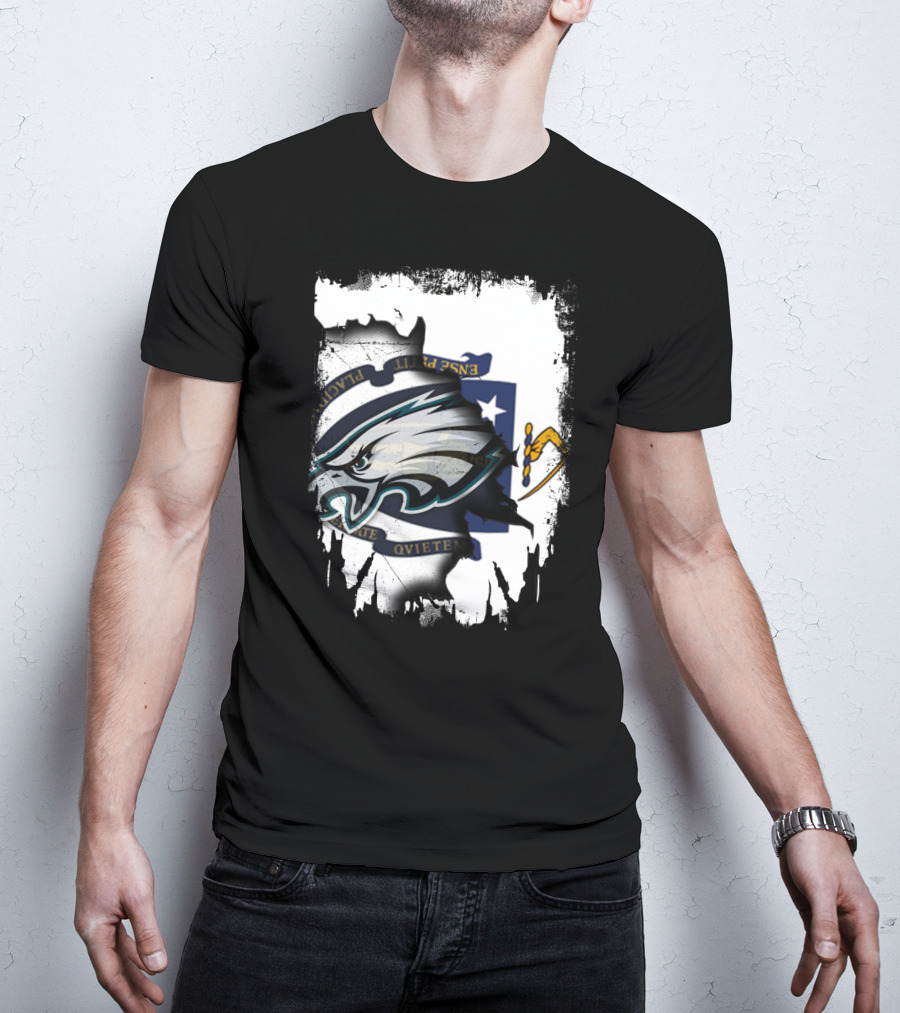 Eagles And Massachusetts Flag United Together T-Shirt