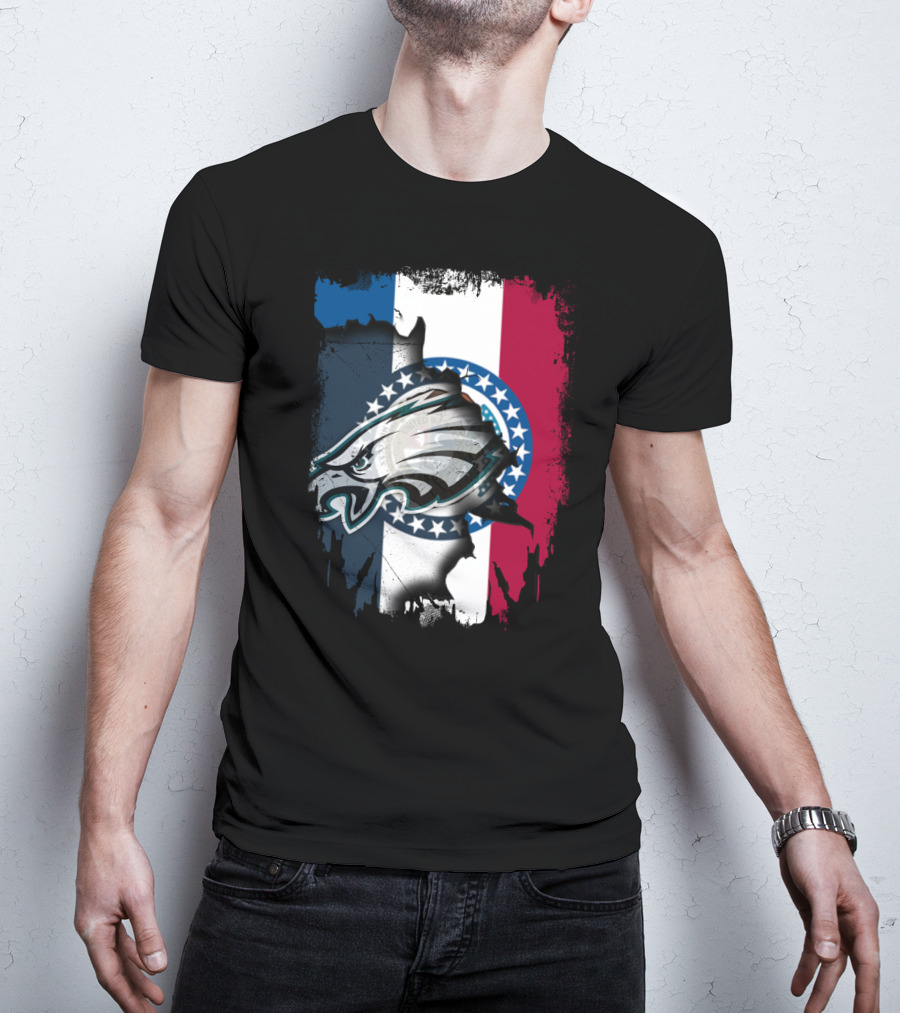 Missouri State Flag Background With Eagles NFL Team T-Shirt