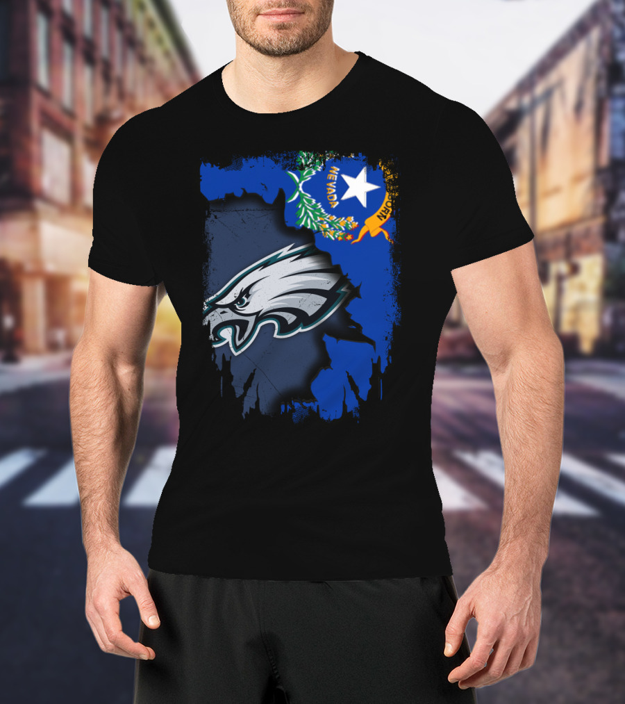 Nevada State Flag With Philadelphia Eagles Logo Together T-Shirt