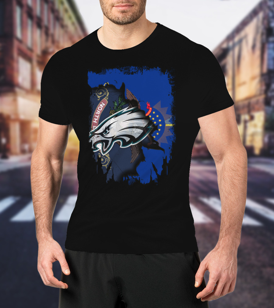 North Dakota Eagles Emblem With State Flag Background T-Shirt