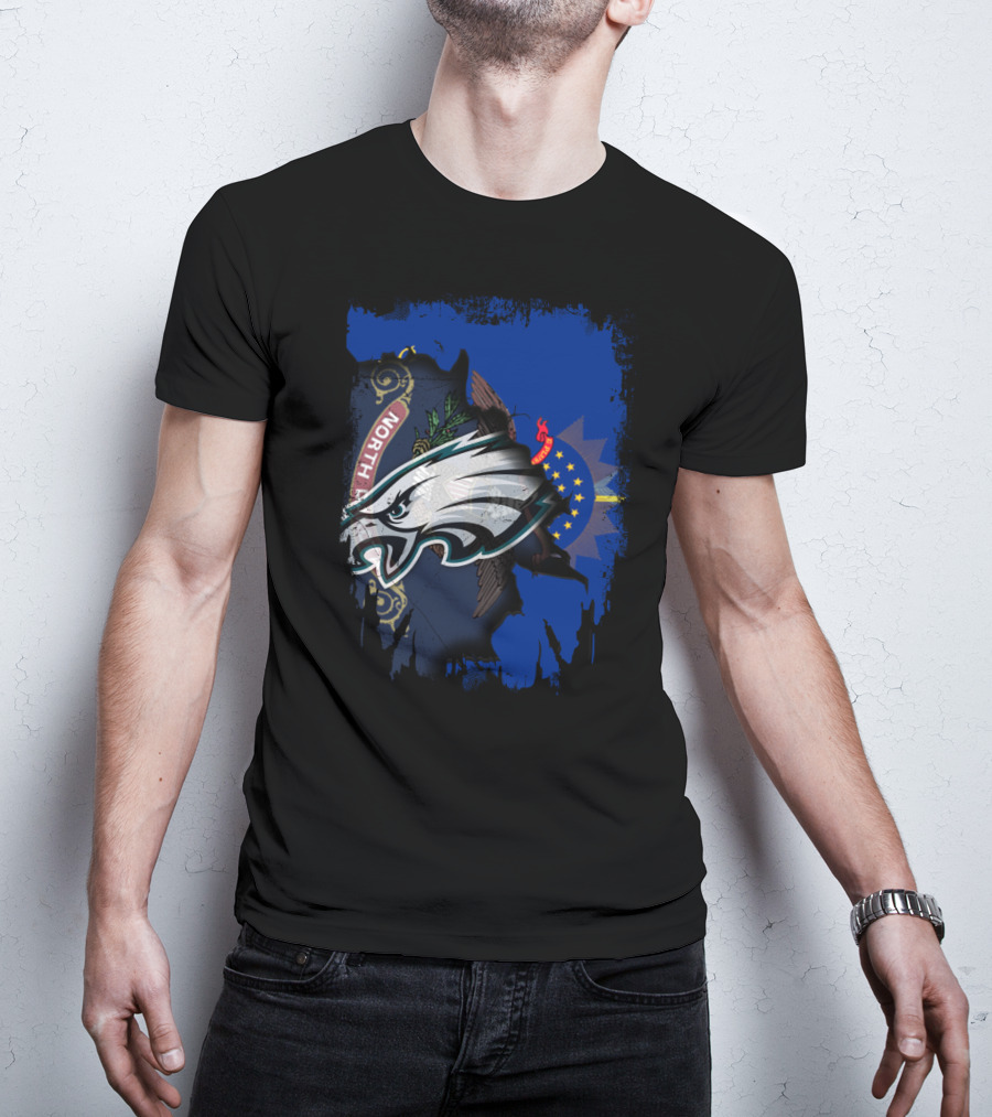 North Dakota Eagles Emblem With State Flag Background T-Shirt