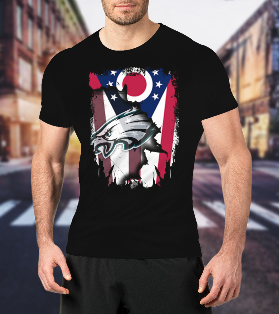 Ohio Flag With Philadelphia Eagles Logo Together T-Shirt