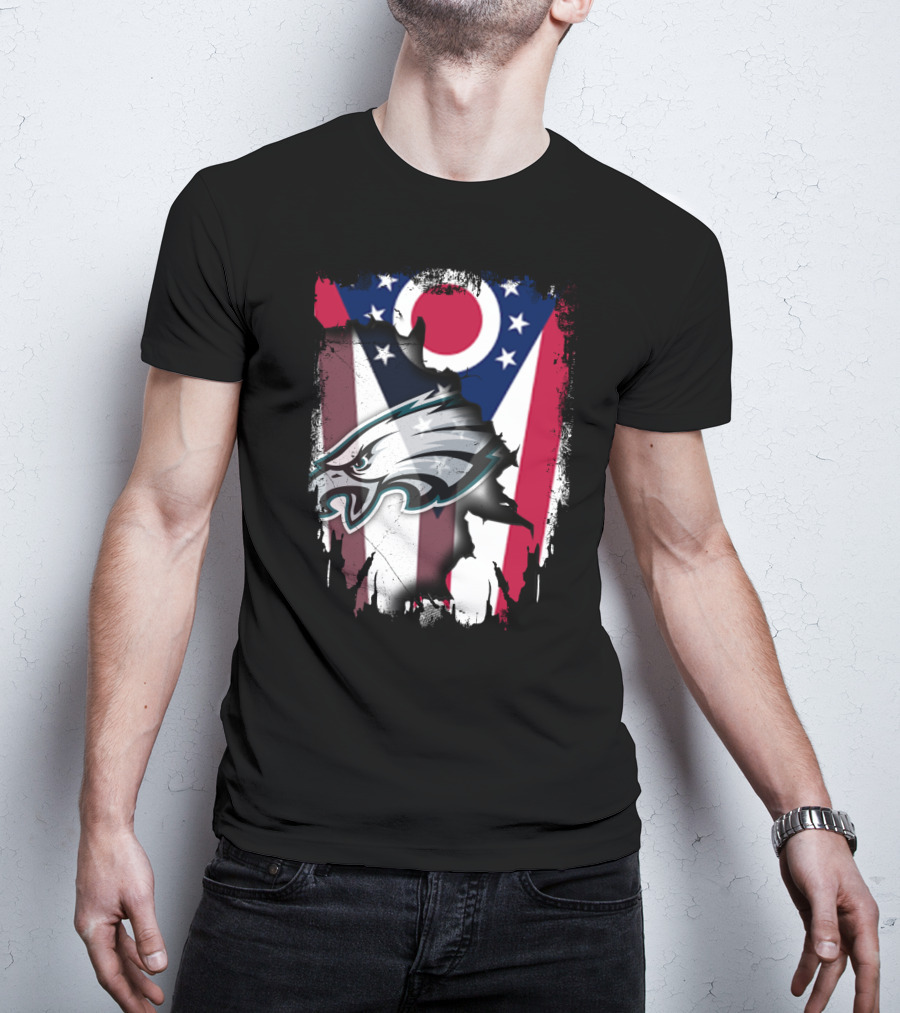 Ohio Flag With Philadelphia Eagles Logo Together T-Shirt
