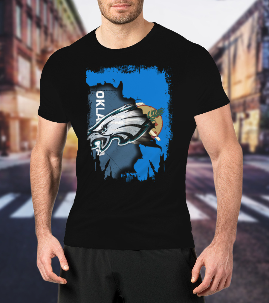 Oklahoma With Philadelphia Eagles Logo And Oklahoma State Flag T-Shirt