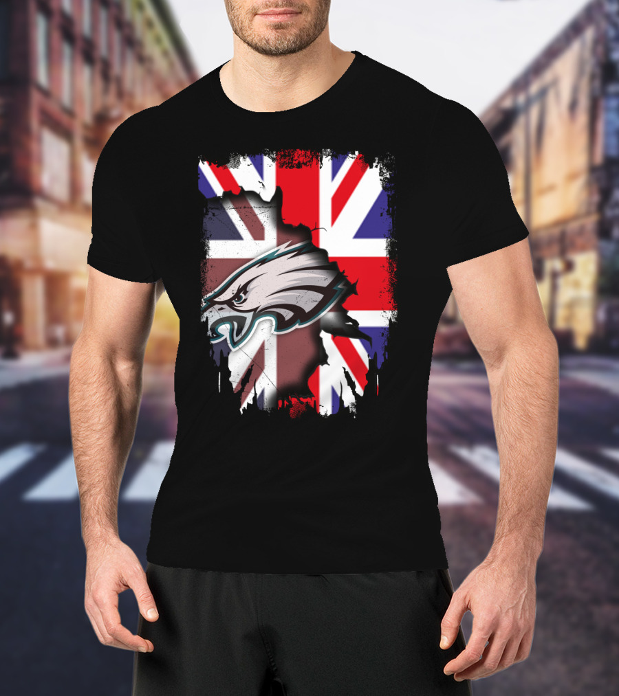 Philadelphia Eagles Overlaid On Union Jack Flag T-Shirt