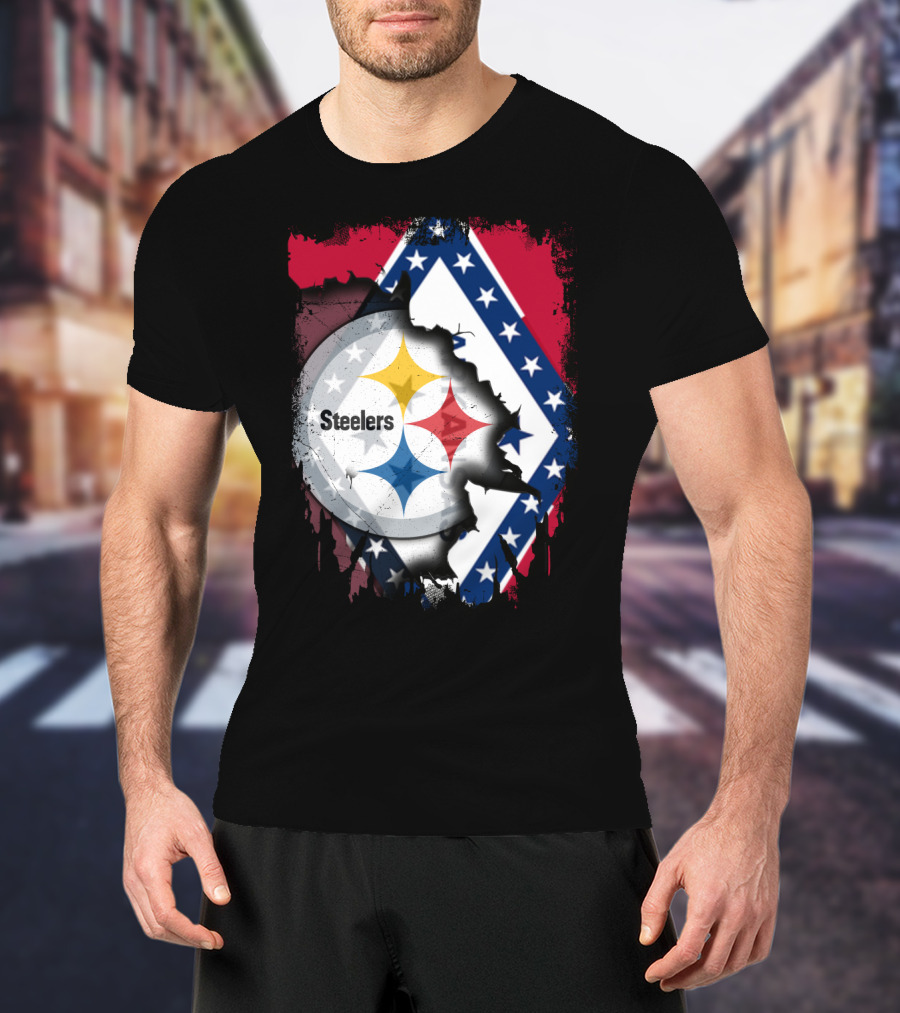 Steelers Meets Arkansas Flag Fusion T-Shirt