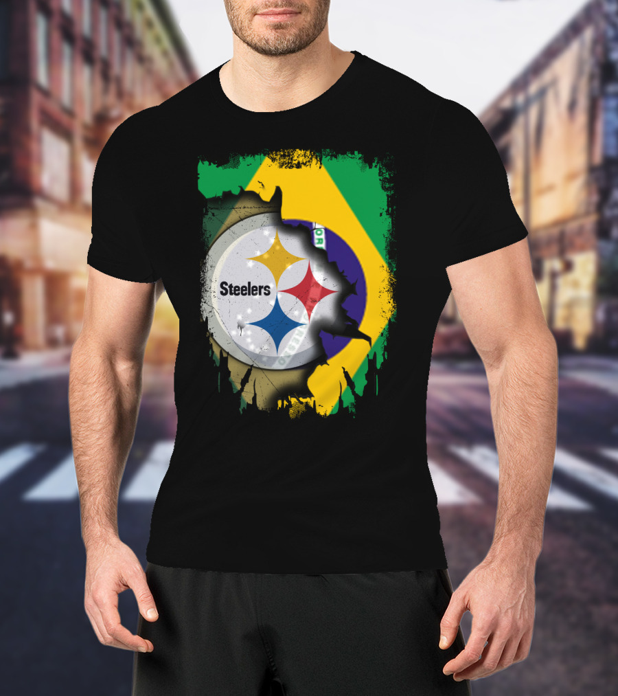 Together Brazil Steelers Flag And Logo Fusion T-Shirt