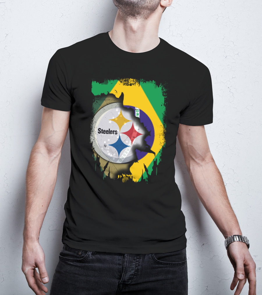 Together Brazil Steelers Flag And Logo Fusion T-Shirt