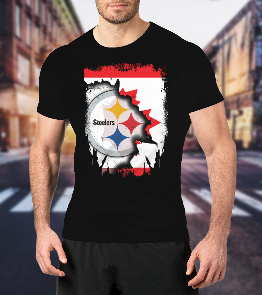 Steelers Logo With Canadian Flag Torn T-Shirt