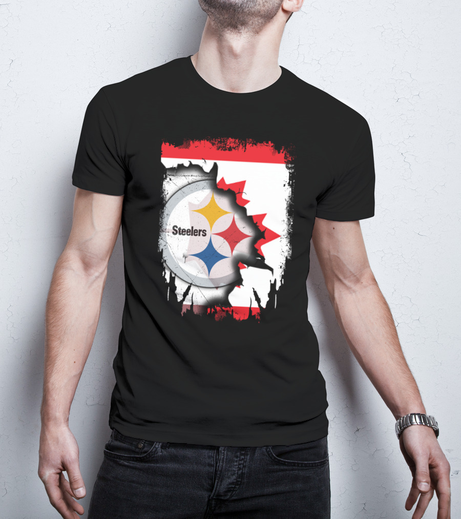 Steelers Logo With Canadian Flag Torn T-Shirt