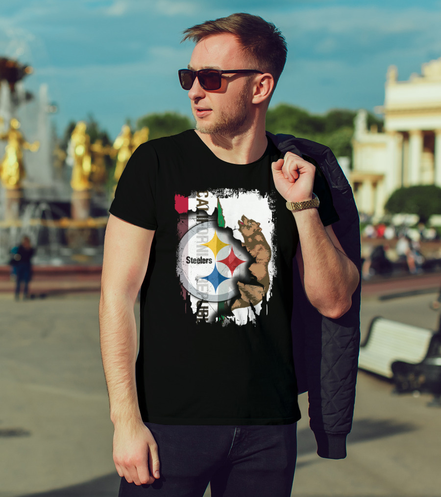 California Bear With Steelers Logo Fusion T-Shirt