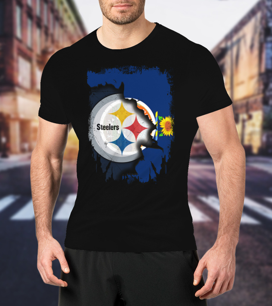 Steelers Logo With Kansas State Flag And Sunflower T-Shirt