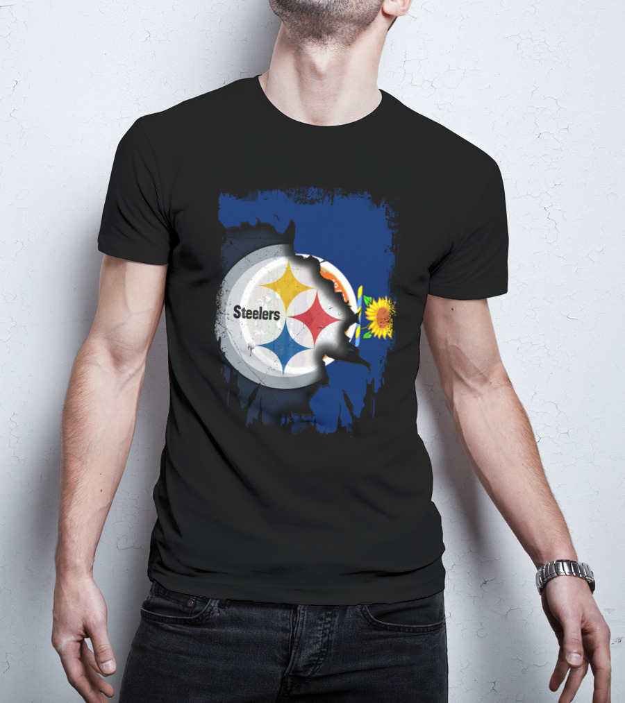 Steelers Logo With Kansas State Flag And Sunflower T-Shirt