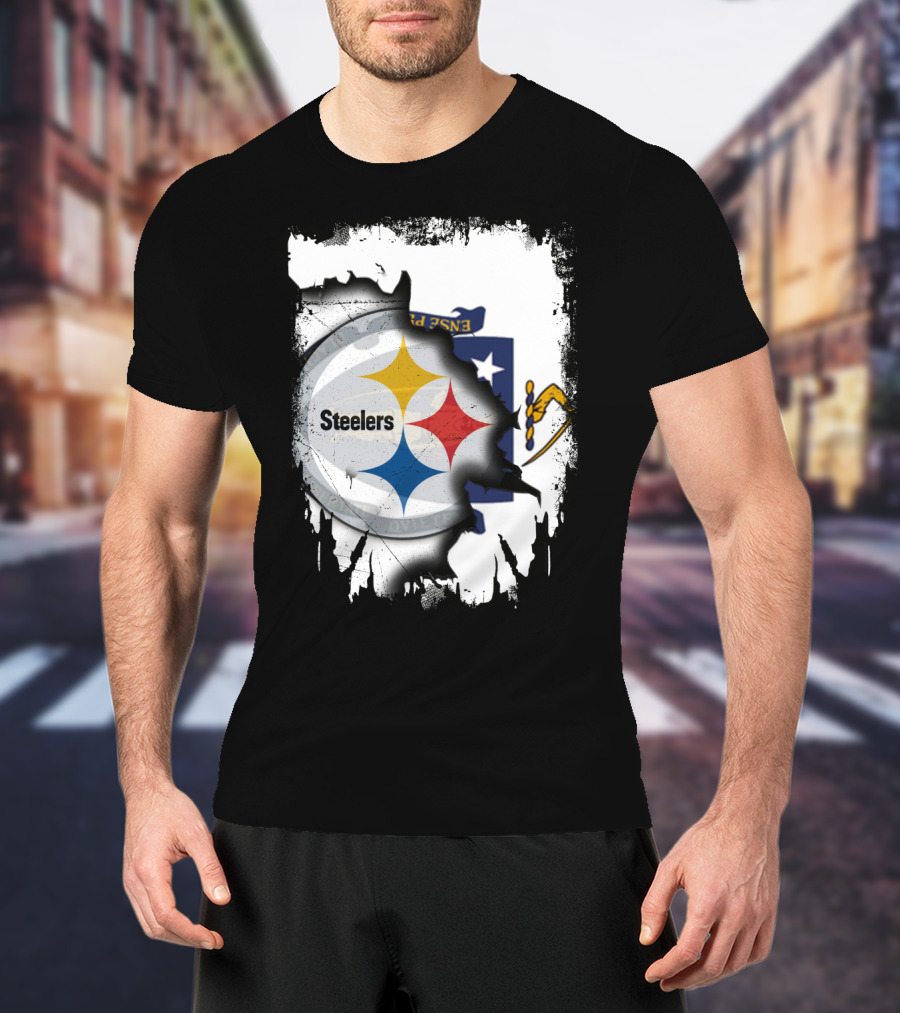 Together Massachusetts With Steelers Emblem On State Flag Background T-Shirt