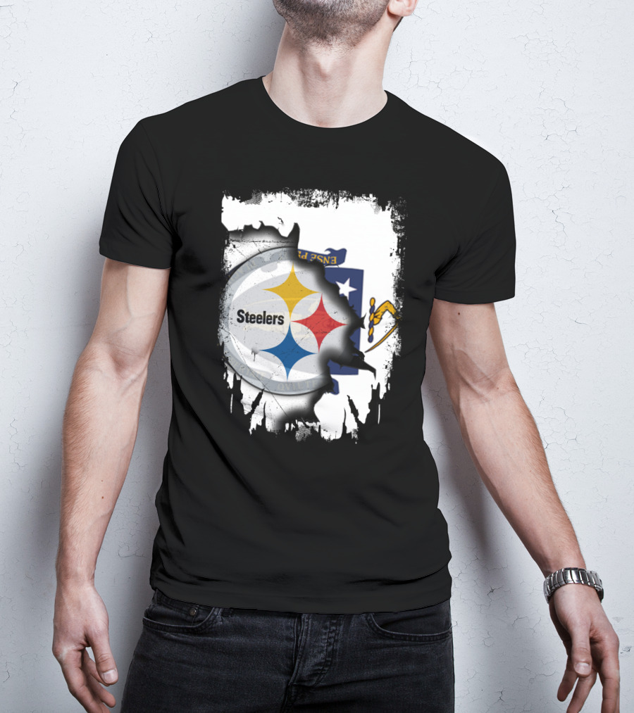Together Massachusetts With Steelers Emblem On State Flag Background T-Shirt